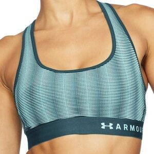 Under Armour Bra M Green Stripe Cross back Cycle Run Workout Padded Cups Comfort